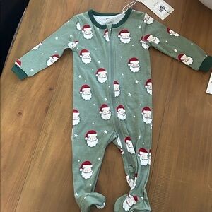 NWT Christmas Petit Lem Festive Green Santa Onesie